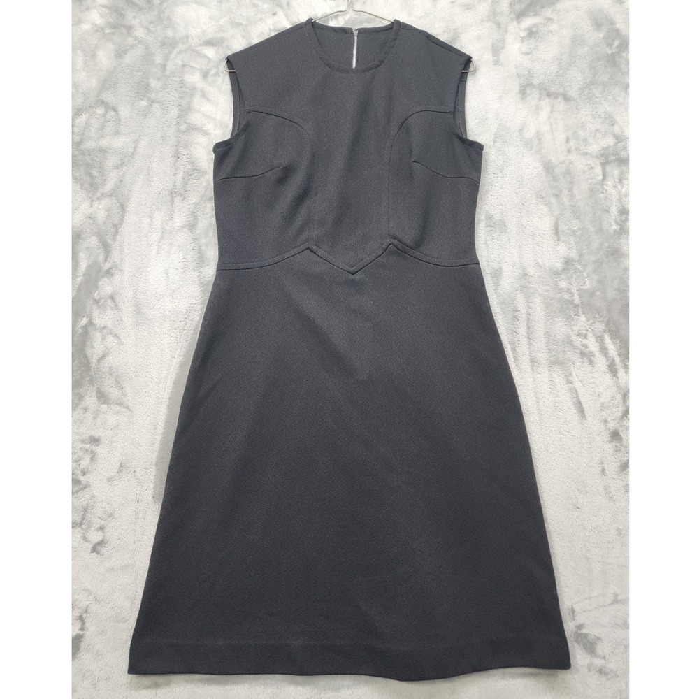 Vintage 60s Dress Womens M Black Sleeveless Structured‎ Sheath Metal Zip Office